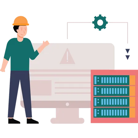 Hombre arreglando el error del servidor  Ilustración