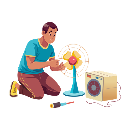 Hombre arreglando electrodomésticos  Ilustración