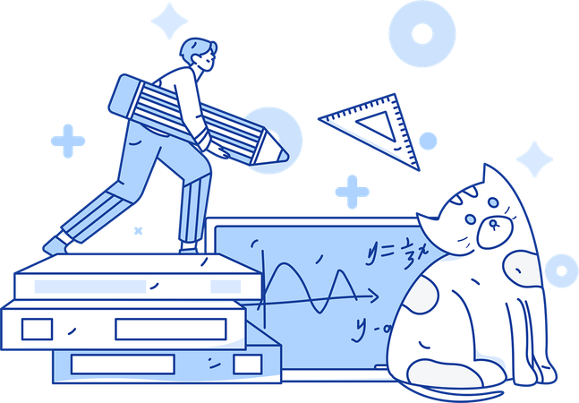 Hombre asistiendo a una clase de matemáticas en línea  Ilustración