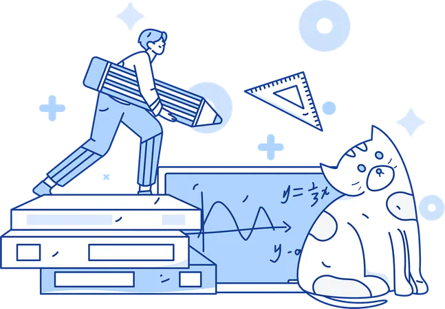 Hombre asistiendo a una clase de matemáticas en línea  Ilustración