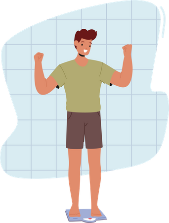 Hombre atleta de pie en la báscula  Ilustración