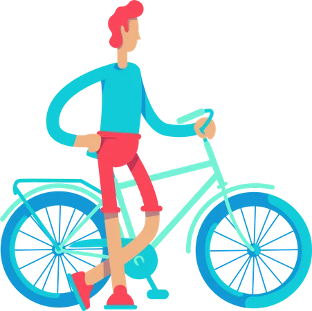 Hombre atlético parado cerca de la bicicleta  Ilustración