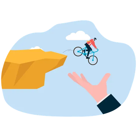 Un hombre atrapa a un ciclista que se cae de un acantilado  Ilustración