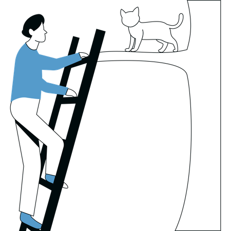 Hombre ayudando a gato en el árbol  Ilustración