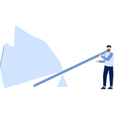 Hombre equilibrando una figura grande en una palanca  Ilustración