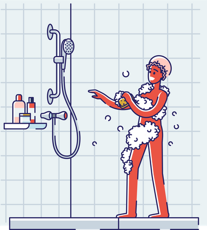 Hombre bañándose en el baño.  Ilustración