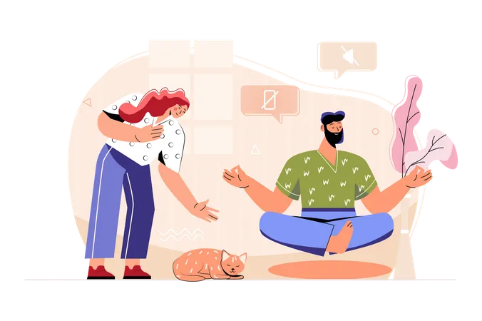 Hombre de barba haciendo meditación  Ilustración