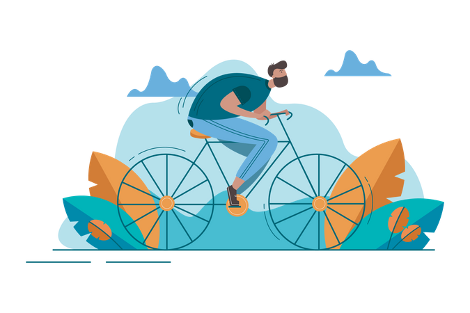 Hombre de barba montando en bicicleta  Ilustración