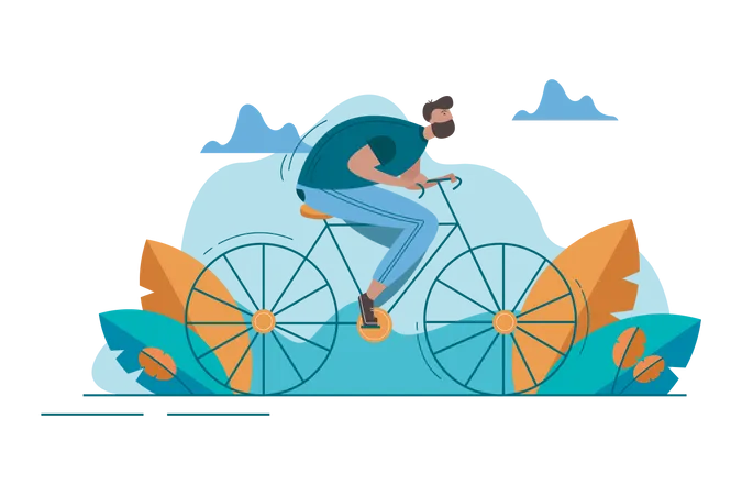 Hombre de barba montando en bicicleta  Ilustración