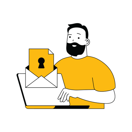 Hombre de barba mostrando protección de correo  Ilustración