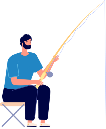 Hombre de barba pescando  Ilustración