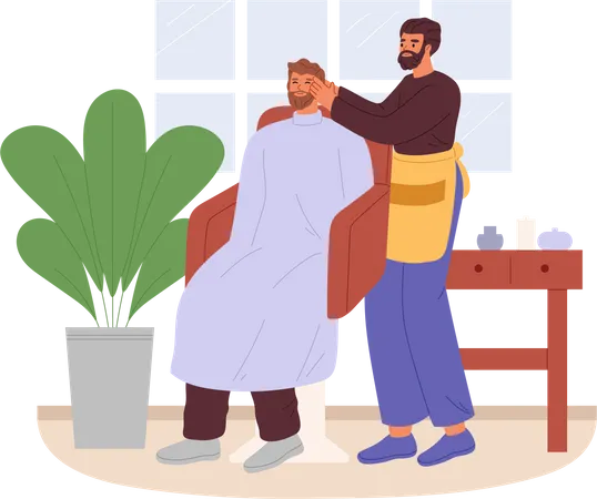 Hombre barbero afeitado masculino en salón  Ilustración