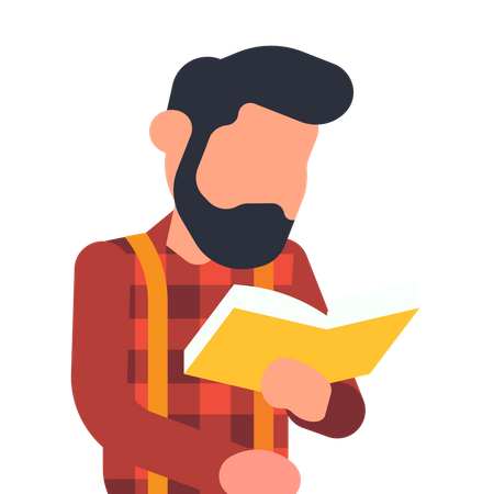 Hombre barbudo leyendo un libro  Ilustración