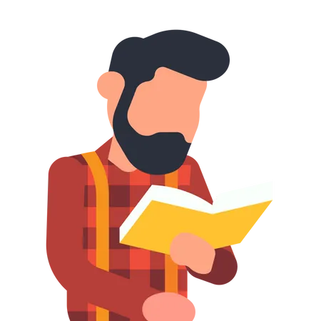 Hombre barbudo leyendo un libro  Ilustración