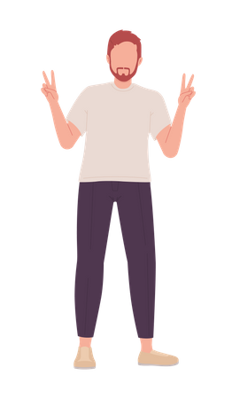 Hombre barbudo posando con signo de la paz  Ilustración