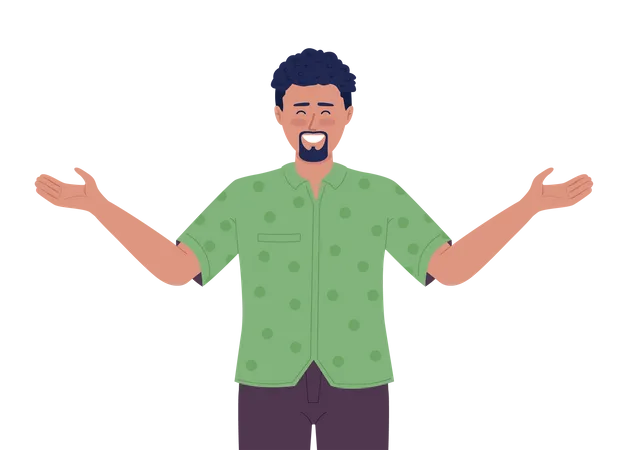 Hombre barbudo saludando con los brazos abiertos  Ilustración