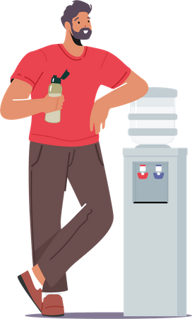 Hombre bebiendo agua de la máquina de agua  Ilustración
