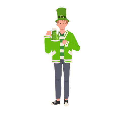 Hombre bebiendo cerveza verde  Ilustración