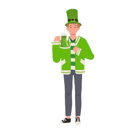 Hombre bebiendo cerveza verde  Ilustración