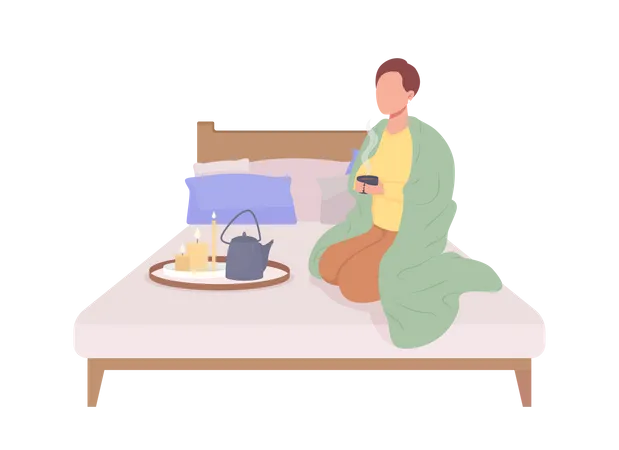 Hombre bebiendo té en la cama  Ilustración
