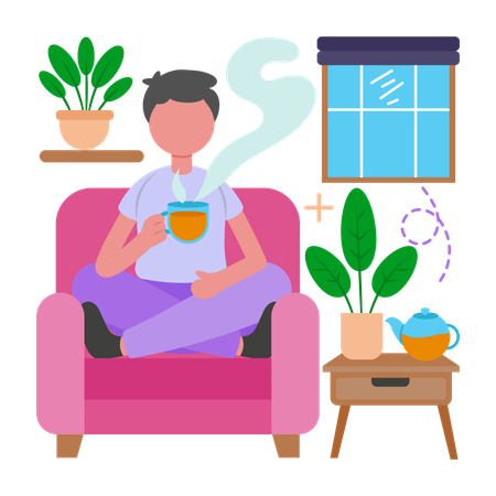 Hombre bebiendo té verde  Ilustración