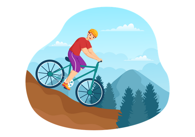 Hombre Ciclismo De Montaña  Ilustración