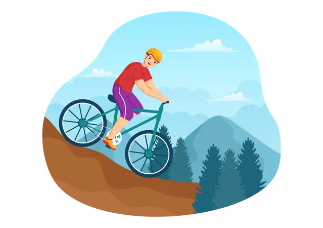 Hombre Ciclismo De Montaña  Ilustración