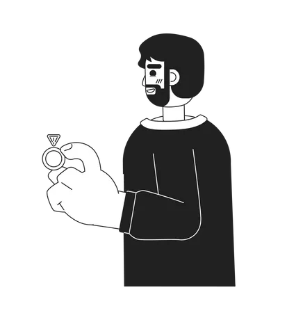 Hombre blanco caucásico sosteniendo anillo de compromiso  Ilustración