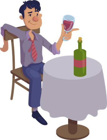 Hombre borracho sentado en la mesa  Ilustración
