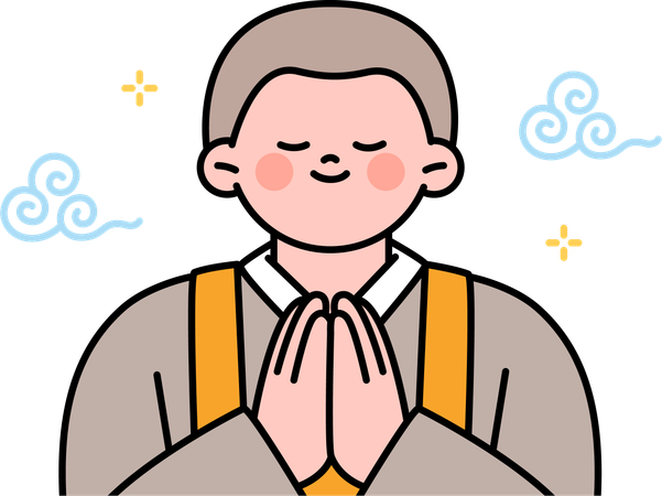 Hombre budista haciendo oración budista  Ilustración