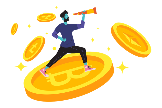 Hombre busca inversor bitcoin  Ilustración