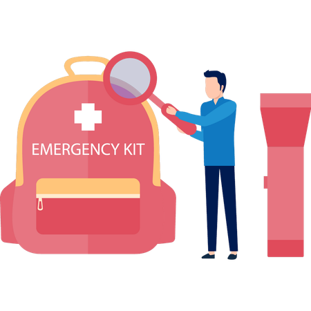 Hombre busca kit de emergencia  Ilustración