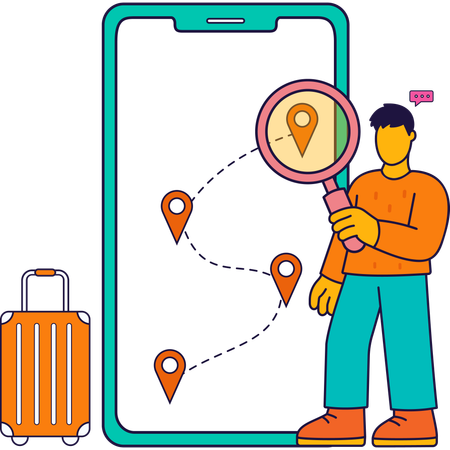 Hombre buscando ubicación de viaje  Ilustración