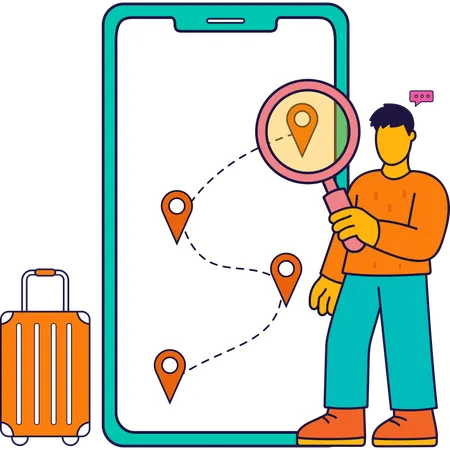 Hombre buscando ubicación de viaje  Ilustración