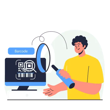 Hombre buscando un escáner de código de barras  Ilustración