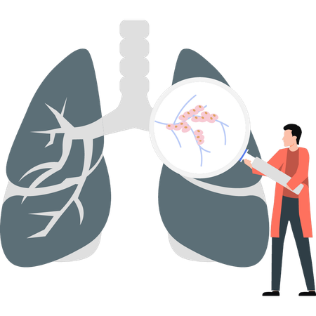 Hombre buscando información sobre enfermedades pulmonares.  Ilustración