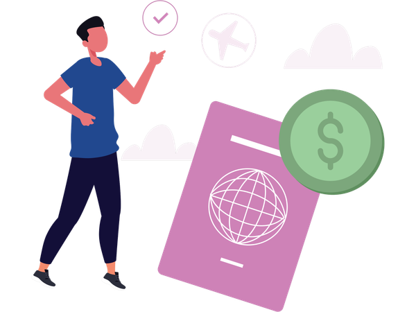 Hombre calculando el costo del viaje  Ilustración