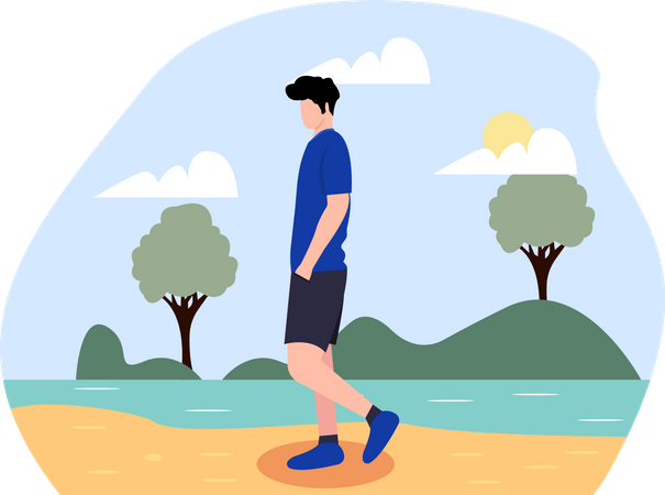 Hombre caminando cerca de la playa  Illustration