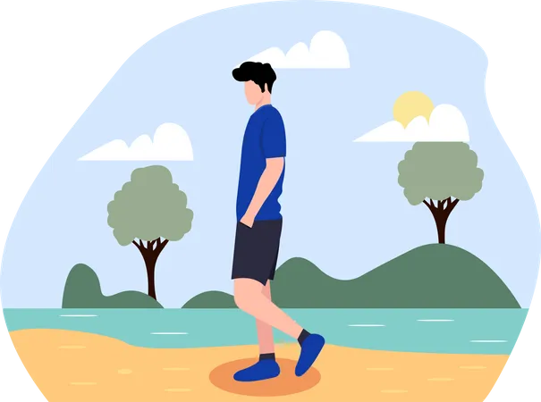 Hombre caminando cerca de la playa  Illustration