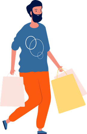 Hombre caminando con bolsas de compras  Illustration