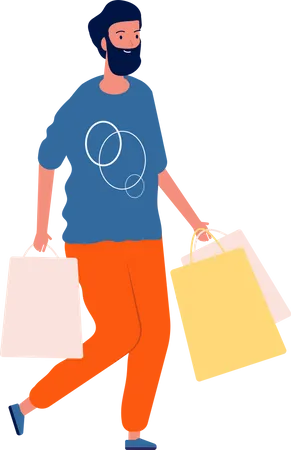 Hombre caminando con bolsas de compras  Illustration