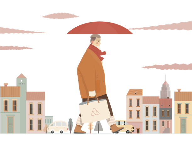 Hombre caminando con bolsa  Ilustración