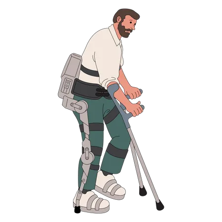 Hombre caminando con dispositivo de ayuda para caminar  Ilustración