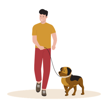 Hombre caminando con mascota  Ilustración