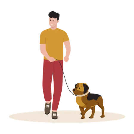 Hombre caminando con mascota  Ilustración