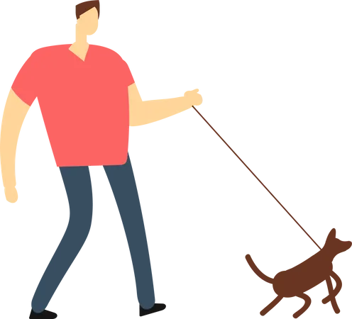 Hombre caminando con perro  Ilustración