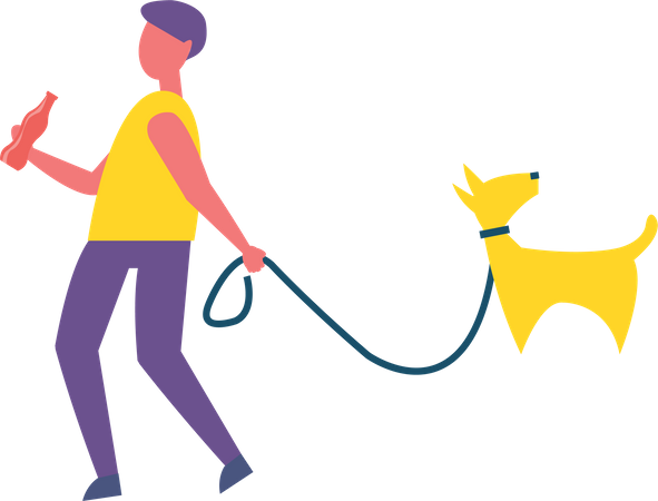 Hombre caminando con perro en el parque  Ilustración