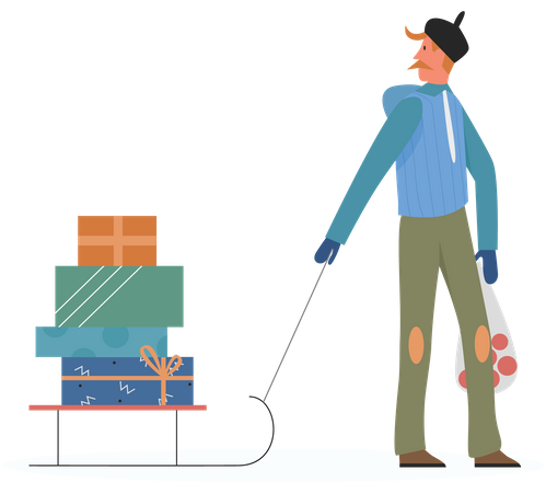 Hombre caminando con regalos de navidad  Ilustración