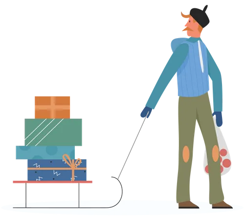 Hombre caminando con regalos de navidad  Ilustración