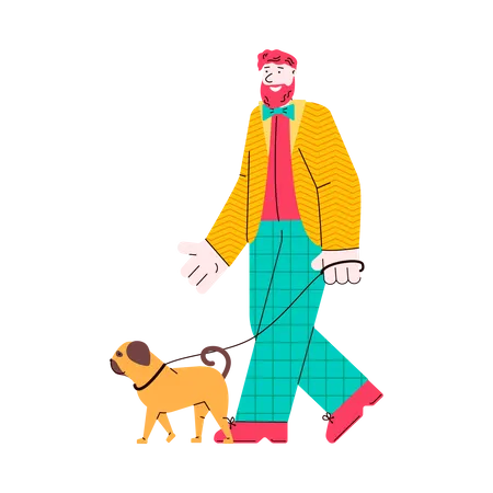 Hombre caminando con su perro  Ilustración
